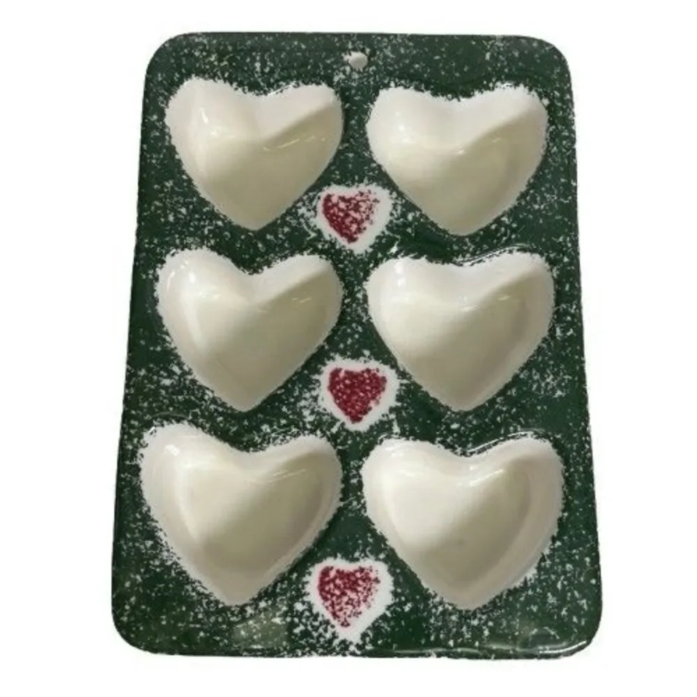 Spongeware Stoneware Heart Muffin Cupcake Baking Pan Cottagecore Granny Core